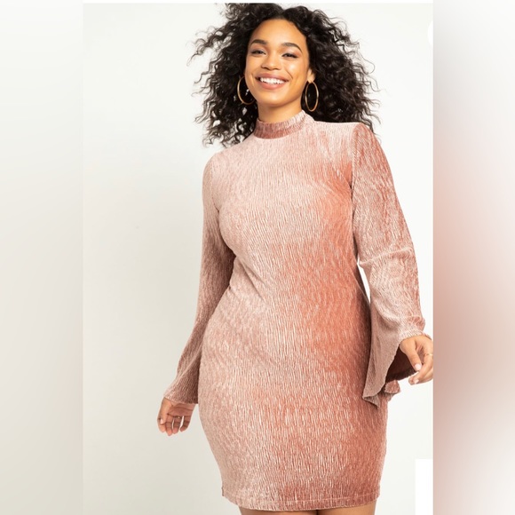 NWT Eloquii Pink Plisse Velvet Open Back Dress - Picture 7 of 9